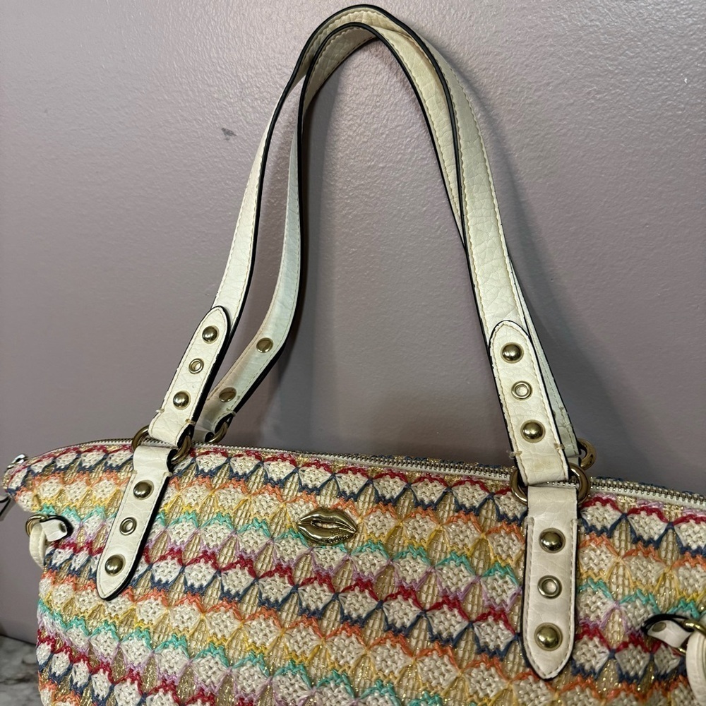 Juicy Couture Large Multi Color Tote Shoulder Bag Straw and Vegan Leather Y2K - Picture 2 of 12